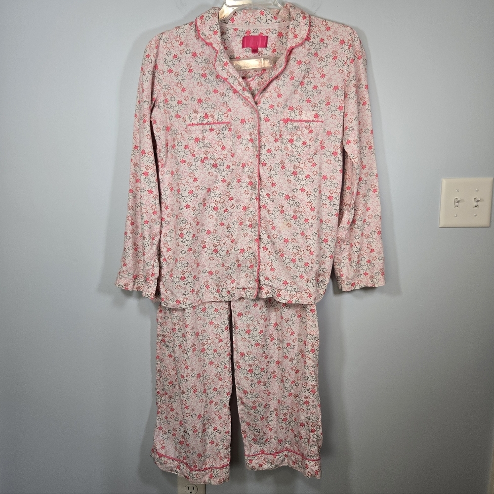 Victoria’s Secret Cotton Pajama Set White With‎ Pink Stars Women's Size Small